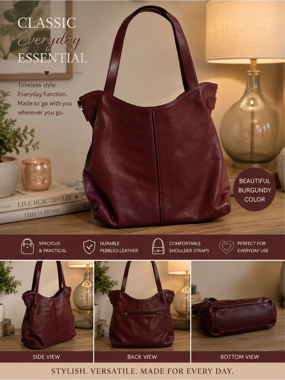 Michael Kors Burgundy Pebbled Leather Shoulder Bag